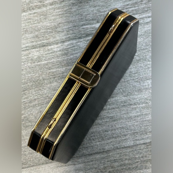 VTG LS Leather School Monastery S Croce Florence Italy Black Gold Evening Bag 7” - Picture 3 of 16